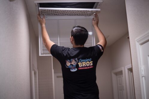 Comfort Bros HVAC Technician Performing AC Maintenance in El Cajon, CA